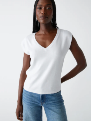 V Neck power shoulder top