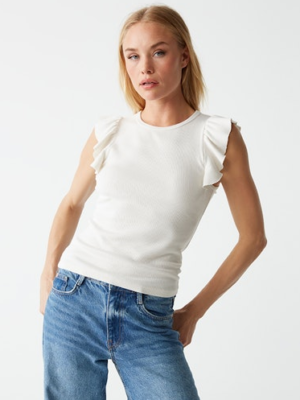 Ribbed ruffle sleeve top