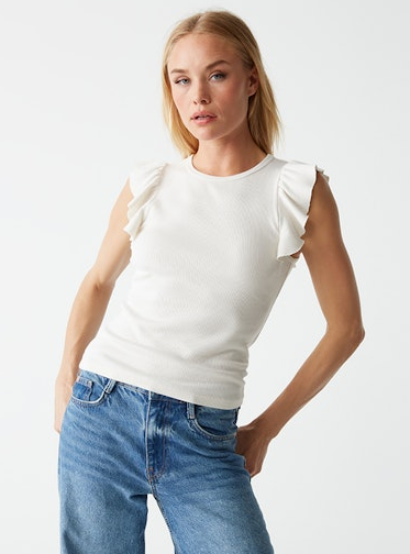 Ribbed ruffle sleeve top