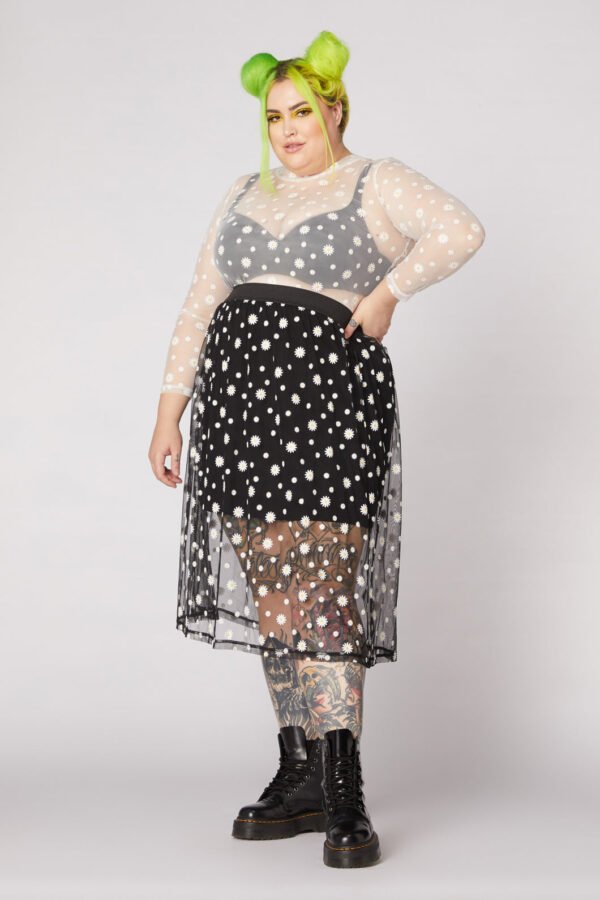 Daisy Mesh Sheer Midi Skirt