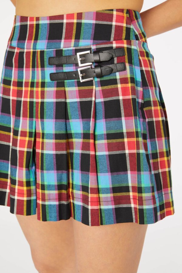 Rainbow Tartan Buckle Skort