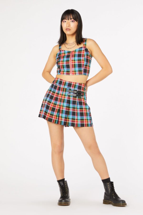 Rainbow Tartan Buckle Skort